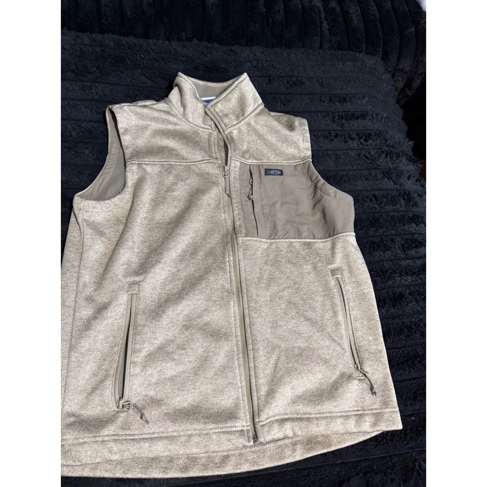 AFTCO American Fishing Tackle Co Fleece Vest Tan Full Zip Mock Neck Small